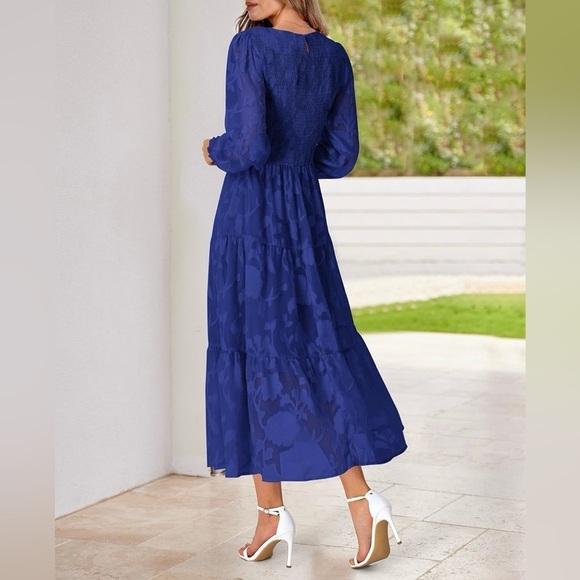 NWT Gorgeous Royal Blue Lace Floral Overlay Maxi Dress Size Large - Picture 1 of 15